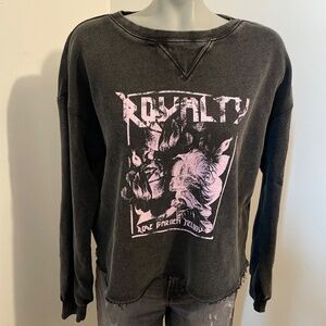 Paige sweatshirt long sleeve crewneck raw hem faded wash cotton black small